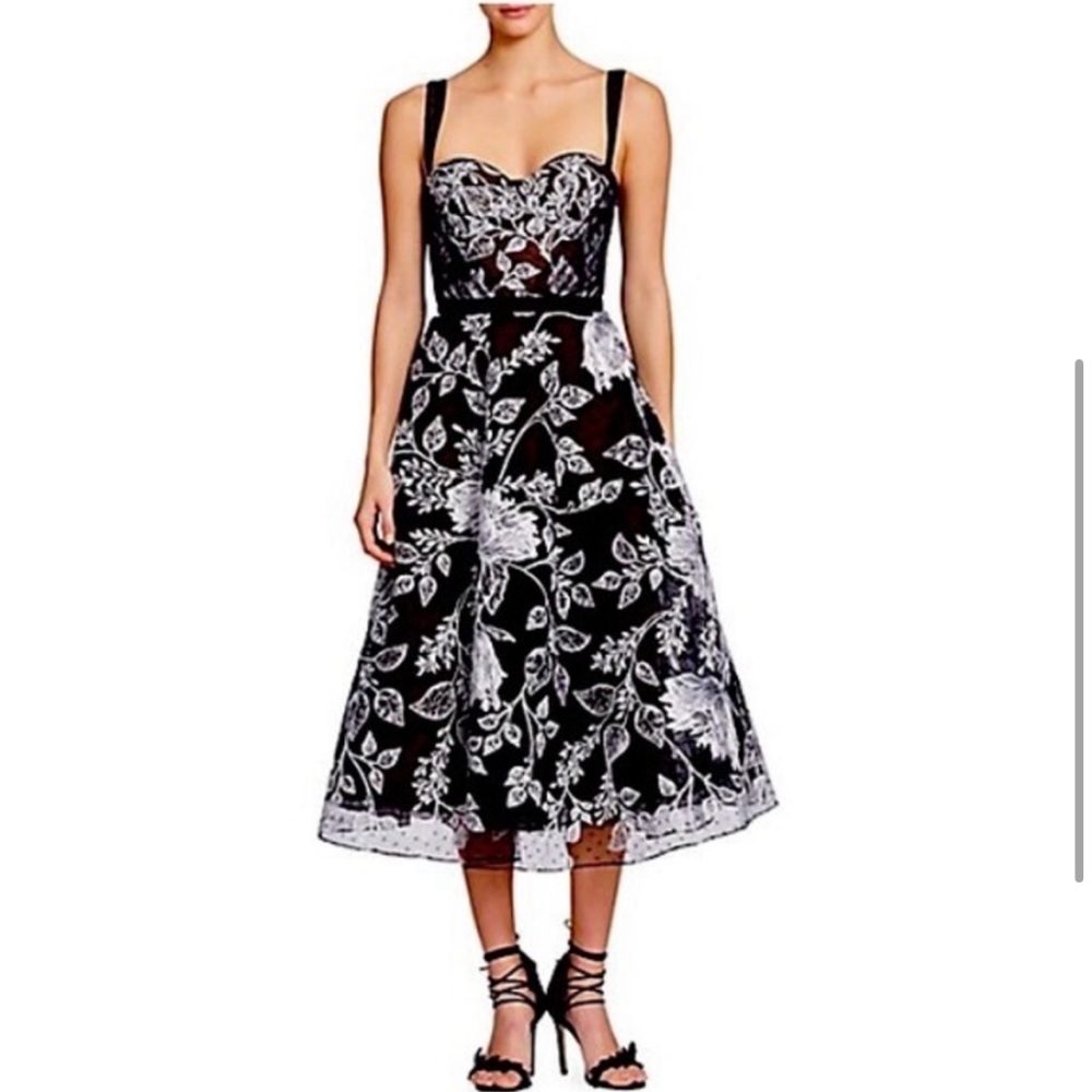 NWT Marchesa Notte Designed black hand embroidered sweetheart fit & flare dress - Picture 3 of 5